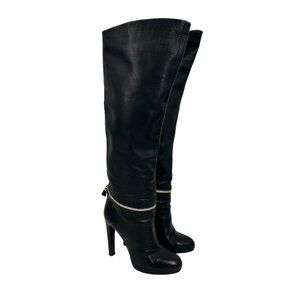 Sergio Rossi Faux Zipper Detail Heeled Knee High Boots